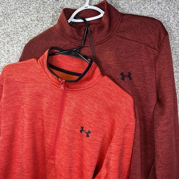 Under Armour Sweatshirt Lot of Two Mens Medium Red 1/4 Zip Fleece Pullover - Picture 1 of 8